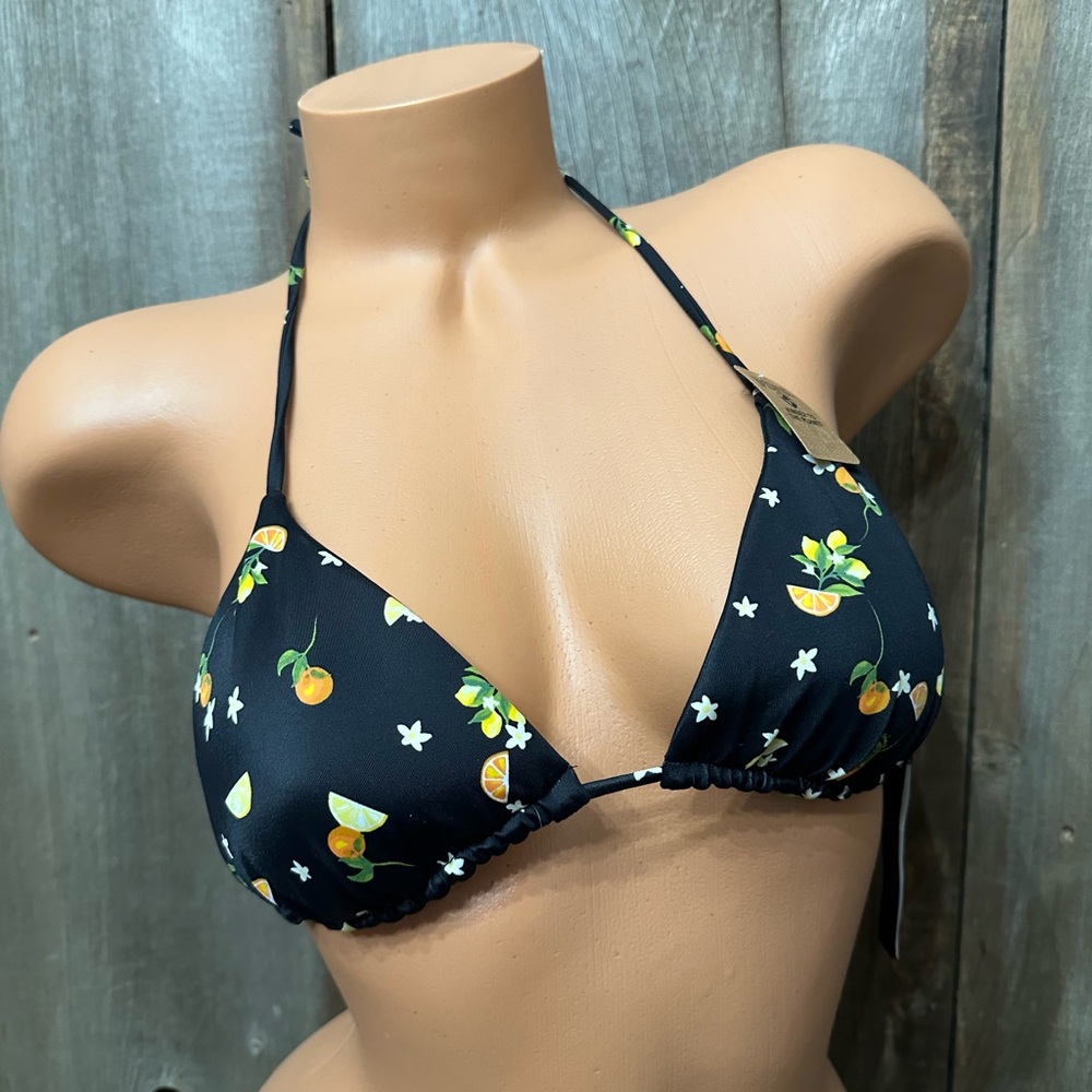 PINK Victoria’s Secret String Halter Top in Black Lemons & Orange Print Medium